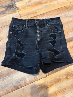 American Eagle Outfitters Black Distressed High-Rise Jean Shorts size 0